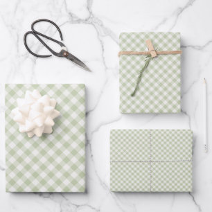 Early Autumn Retro Gingham Soft Olive Wrapping Paper Sheet