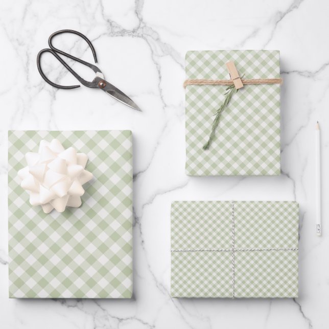 Early Autumn Retro Gingham | Soft Olive Wrapping Paper Sheet (Front)