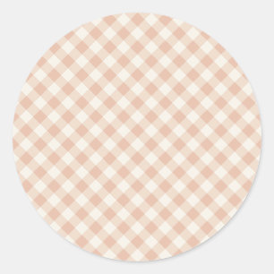 Early Autumn Retro Gingham Warm Apricot Classic Round Sticker