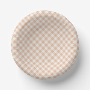 Early Autumn Retro Gingham Warm Apricot Paper Plate