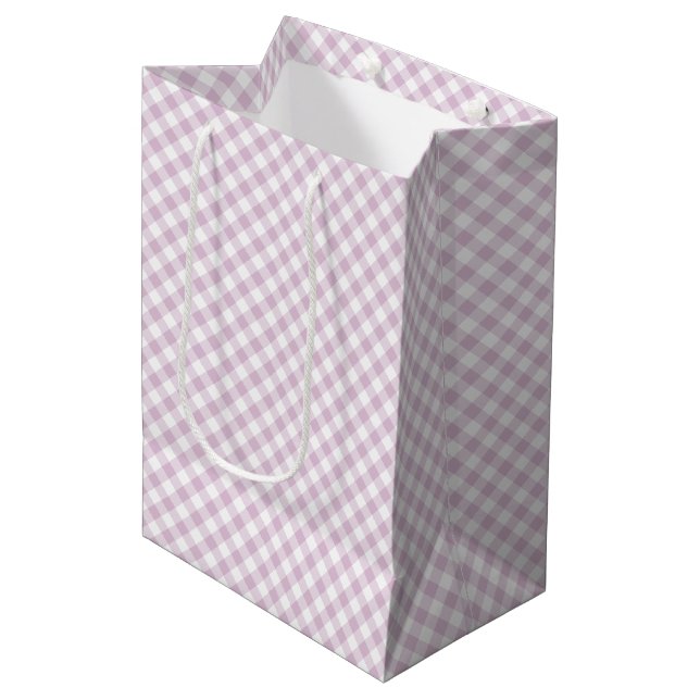 Early Autumn Retro Gingham | Warm Lilac Medium Gift Bag (Front Angled)