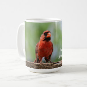 Early bird gets the coffee, pretty red cardinal coffee mug