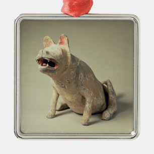 Early Chinese pottery seated dog, tomb Metal Tree Decoration
