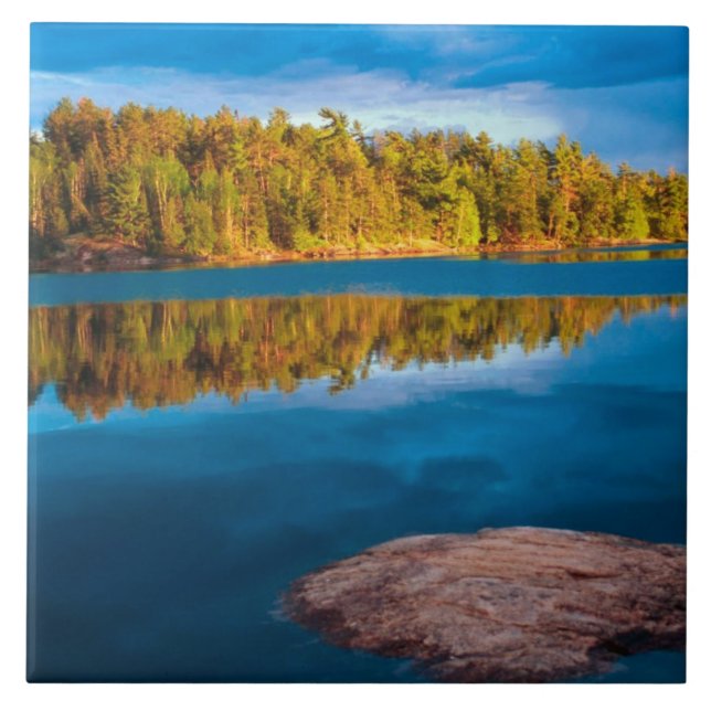 Early Evening reflections in the boundry waters Tile (Front)
