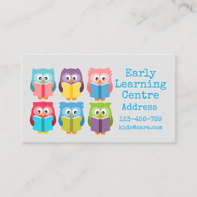 Early Learning Daycare colourful owl Business Card (Front)