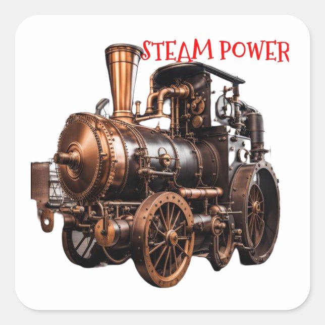 Early Locomotive Steam Engine Square Sticker (Front)