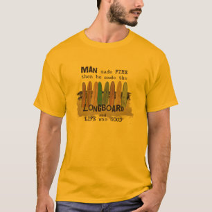 Early Man Surfing Humour with Longboards T-Shirt