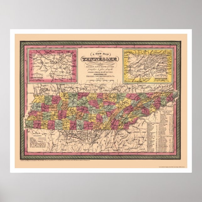 Early Map Of Tennessee 1850 Poster (Front)