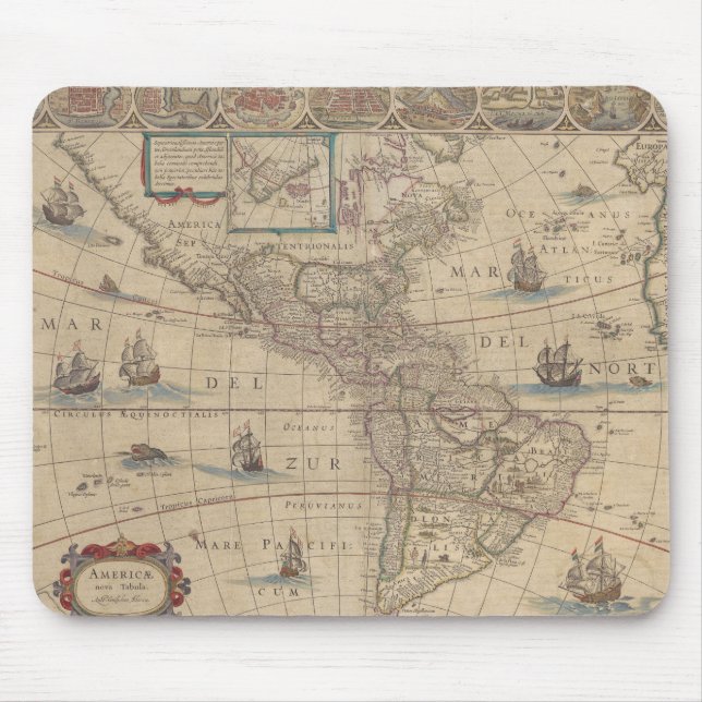 Early Map of the Americas (North & South America) Mouse Mat (Front)