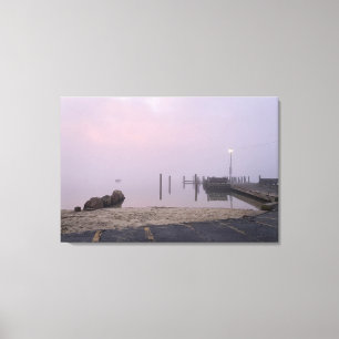 Early Misty Morning Town Dock Canvas Art