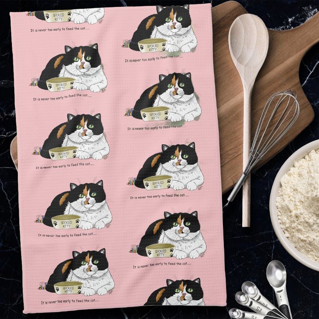 Early Morning Hungry Kitty Tea Towel (Creator Uploaded)