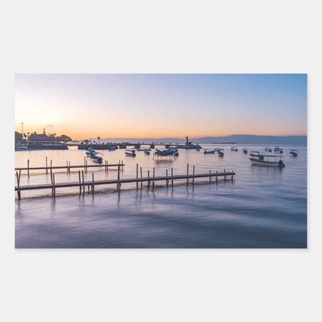 early morning scenic of lake in chapala mexico rectangular sticker (Front)