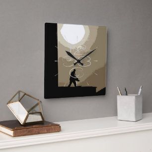Early morning worker square wall clock