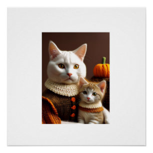 Early Pilgrim Mother Cat And Her Kitten Poster