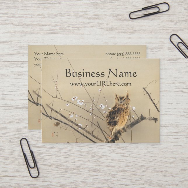Early Plum Blossoms by Nishimura Goun, Owl Art Business Card (Front/Back In Situ)
