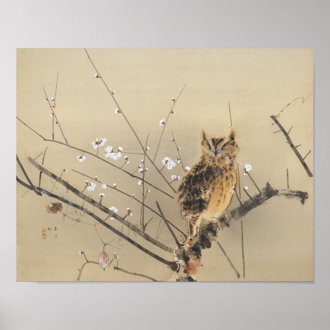 Early Plum Blossoms by Nishimura Goun, Owl Art Poster (Front)