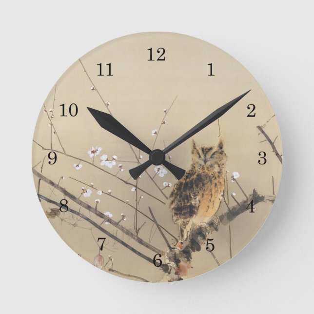 Early Plum Blossoms by Nishimura Goun, Owl Art Round Clock (Front)
