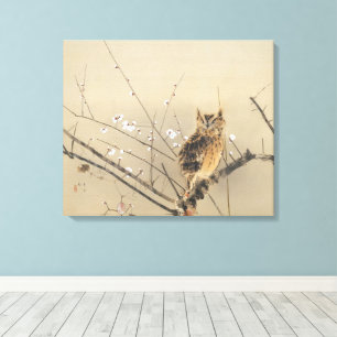 Early Plum Blossoms by Nishimura Goun, Vintage Owl Canvas Print