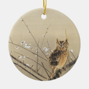 Early Plum Blossoms by Nishimura Goun, Vintage Owl Ceramic Tree Decoration