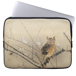Early Plum Blossoms by Nishimura Goun, Vintage Owl Laptop Sleeve