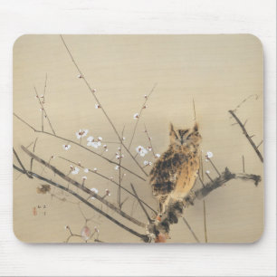 Early Plum Blossoms by Nishimura Goun, Vintage Owl Mouse Mat