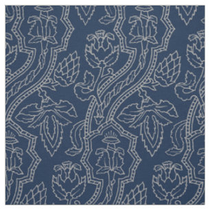 Early Renaissance Floral - Grey on Dark Blue Fabric