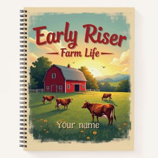 Early Riser Retro Farm Barn Scene Notebook