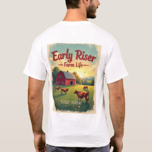 Early Riser Retro Farm Barn Scene T-Shirt