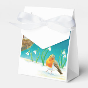 Early Spring Nesting Red Robin Bird & Snowdrops   Favour Box