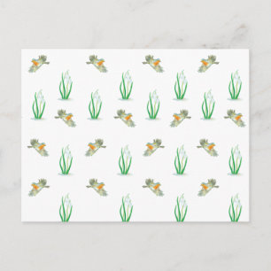 Early Spring Robin Birds & Snowdrops Pattern Postcard