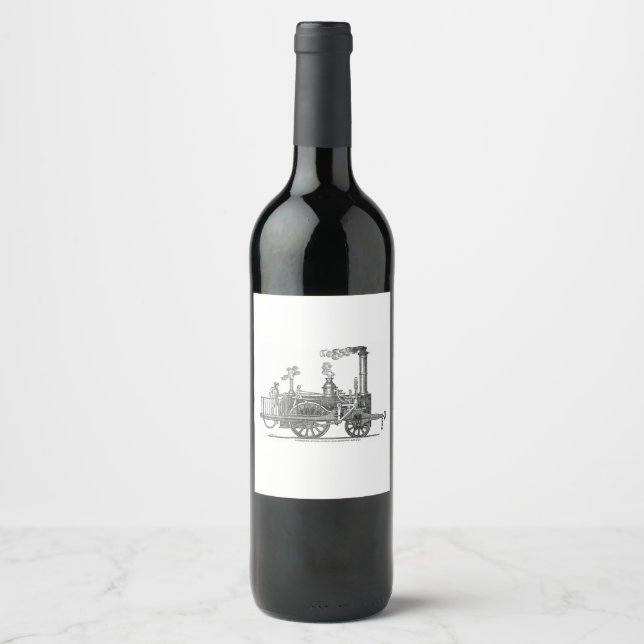 Early Steam Train Locomotive Wine Label (Front)