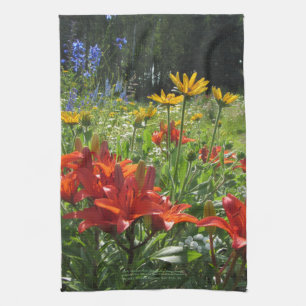 Early Summer Blue Delphinium Deep Orange kitchen t Tea Towel