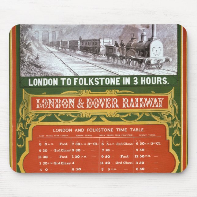 Early timetable for the London to Dover Railway Mouse Mat (Front)
