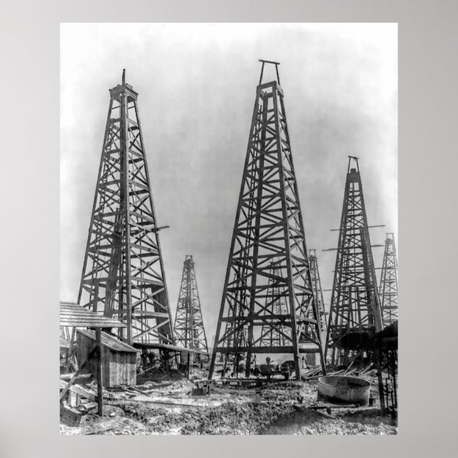 Early Wooden Oil Drilling Derricks of Texas 1901 Poster (Front)