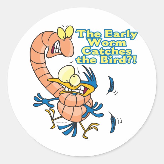 early worm catches the bird funny cartoon classic round sticker (Front)