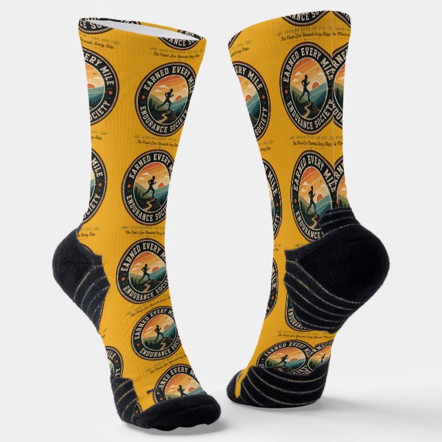 Earn Every Mile Endurance Trail Runner Retro Tee Socks (Angled)