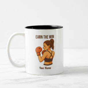 Earn The Win Boxing Girl Personalized Name  Two-Tone Coffee Mug