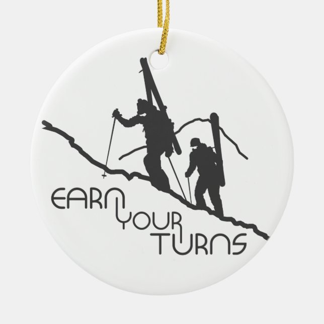 Earn Your Turns Ceramic Tree Decoration (Front)