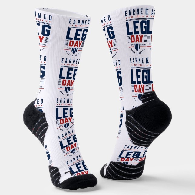 Earned Not Given Leg Day Gym Motivation Typography Socks (Angled)