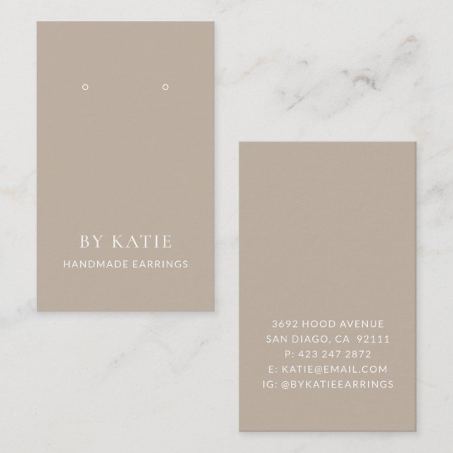 Earring Card Taupe Custom Earring Display Card (Front/Back)