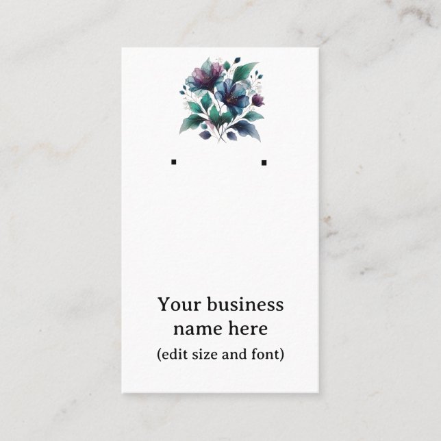 Earring card with lovely blue abstract flower. (Front)