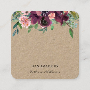 Earring Display Card Kraft Paper Burgundy Floral