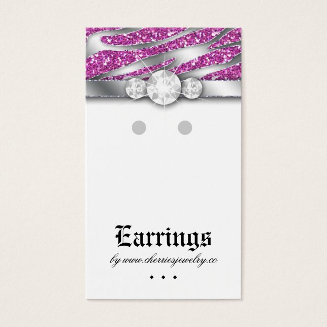 Earring Display Cards Cute Zebra Sparkle Jewellery (Front)