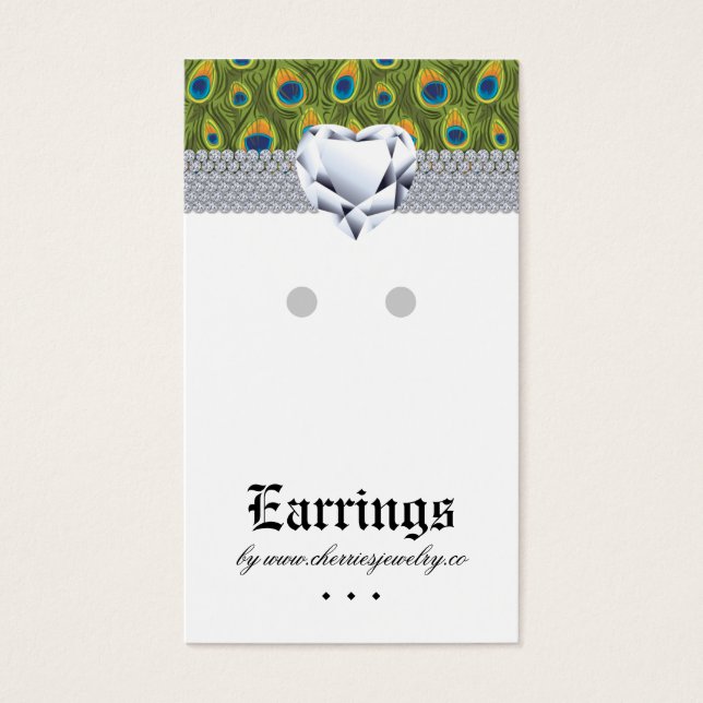 Earring Display Cards Peacock Heart Jewellery (Front)