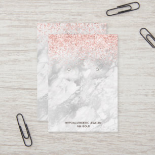 Earring Display with Logo Rose Gold Glitter Marble Business Card