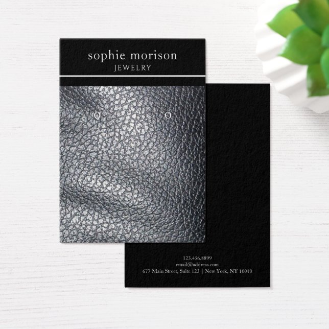 Earring Jewellery Display Card • Black Leather (Desk)