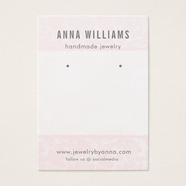 Earring Jewellery Display Card • Pink Floral Lace (Front)