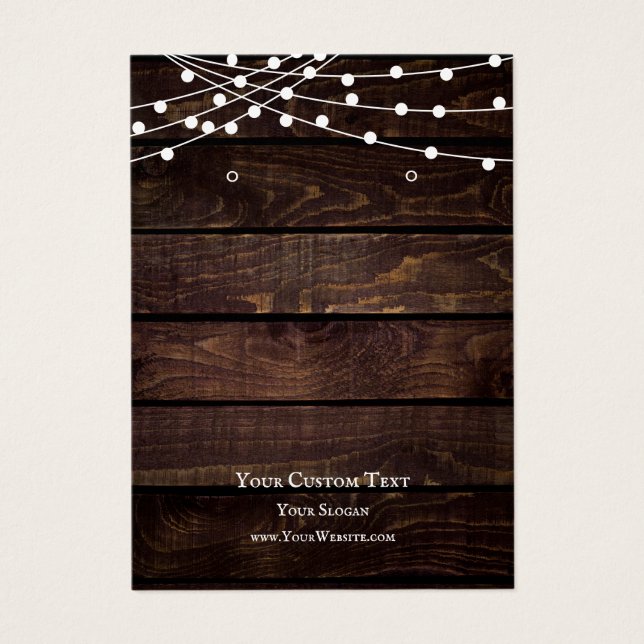 Earring Jewellery Display Card, Rustic Dark Wood (Front)