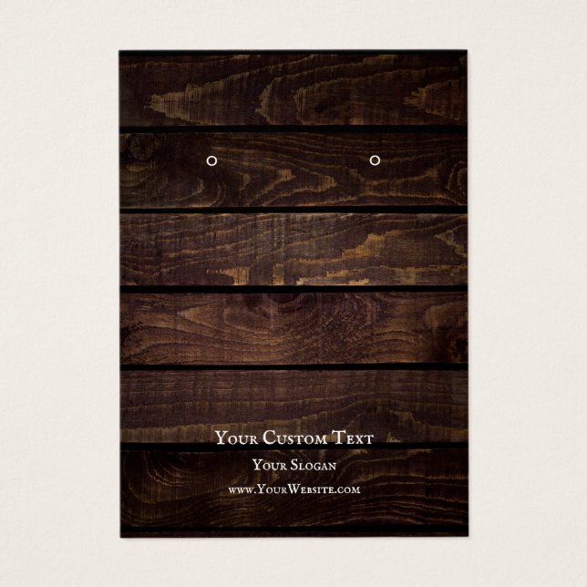 Earring Jewellery Display Card, Rustic Dark Wood (Front)
