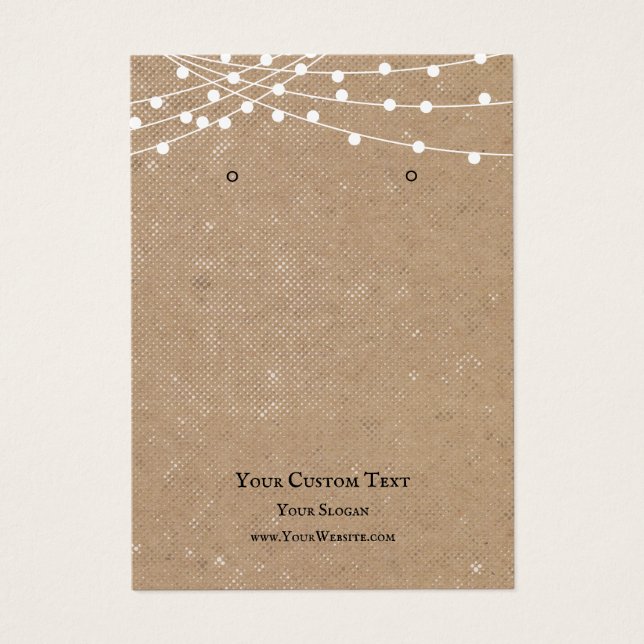 Earring Jewelry Display Card, Rustic String lights (Front)